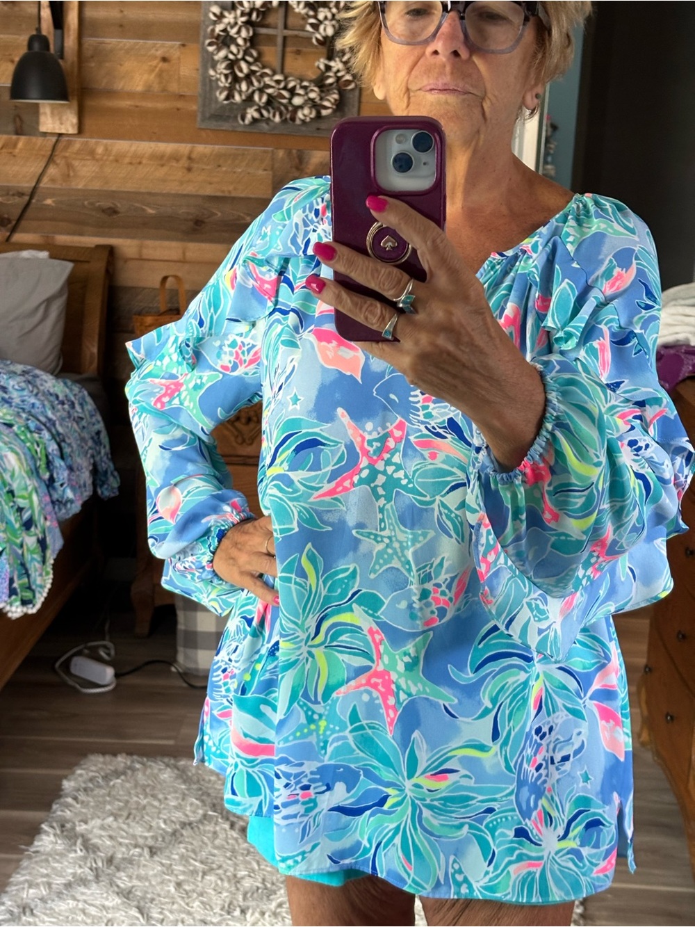 Lilly Pulitzer Aqua, Mint & Pink Watercolor Print Top